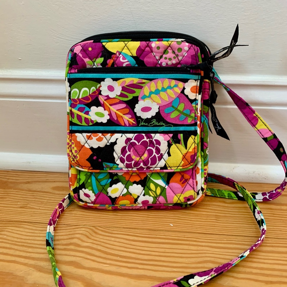 Vera Bradley Red and Pink Mini Hipster Crossbody Bag with Floral Design